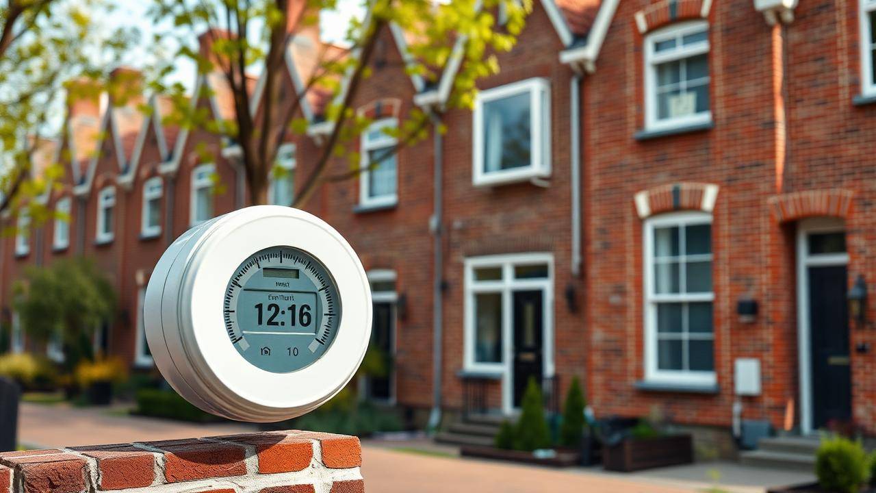 Energielabel-document met gekleurde balken van A tot G op een tafel bij een laptop