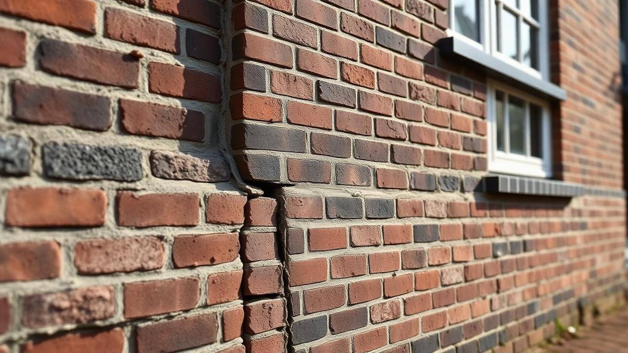 Specialist meet scheuren in voorgevel als onderdeel van funderingsonderzoek bij aankoop